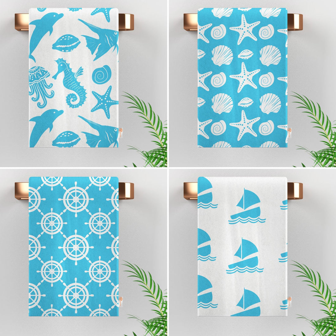 Beach House Towel|Seahorse Dishcloth|Nautical Hand Towel|Starfish Tea Towel|Fish Dish Cloth|Wheel Print Towel|Boat Print Coastal Dishcloth