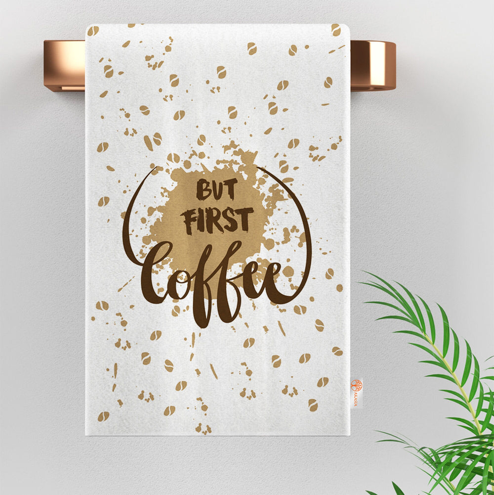 Coffee Themed Towel|Eco-Friendly Towel|But First Coffee Print Tea Towel|Kitchen Hand Towel|Coffee Time Towel|Dust Remover|Cost-Effective Rag