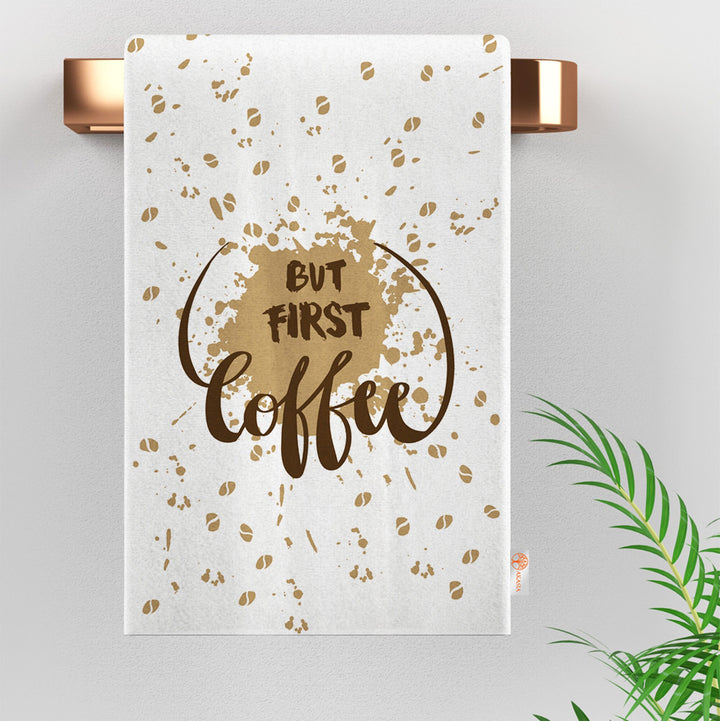 Coffee Themed Towel|Eco-Friendly Towel|But First Coffee Print Tea Towel|Kitchen Hand Towel|Coffee Time Towel|Dust Remover|Cost-Effective Rag