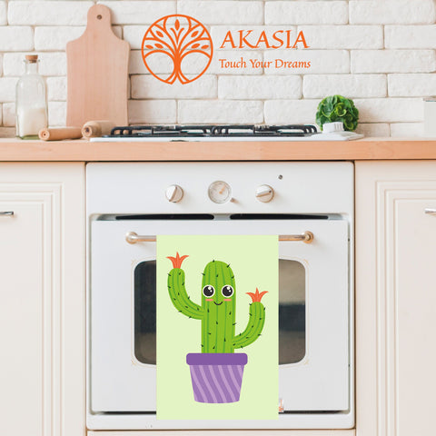 Cactus Hand Towel|Cute Green Cactus Tea Towel|Soft Kitchen Towel|Succulent Dishcloth|Kitchen Gift For Her|Floral Dish Cloth|Eco-Friendly Rag
