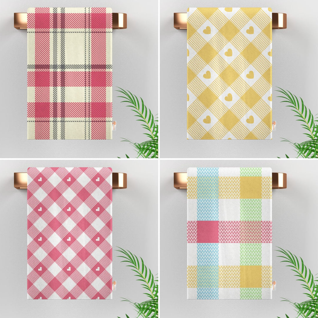 Plaid Kitchen Towel|Geometric Tea Towel|Checkered Dish Cloth|Heart Print Abstract Hand Towel|Tartan Dishcloth|Gift For Her|Cleaning Cloth