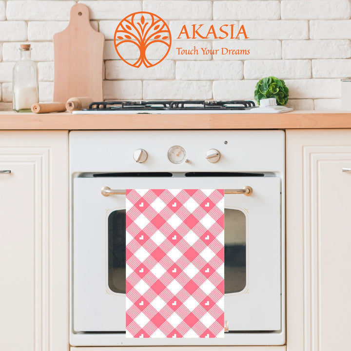 Plaid Kitchen Towel|Geometric Tea Towel|Checkered Dish Cloth|Heart Print Abstract Hand Towel|Tartan Dishcloth|Gift For Her|Cleaning Cloth
