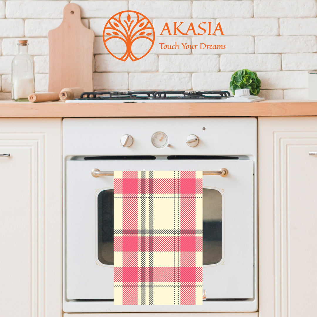 Plaid Kitchen Towel|Geometric Tea Towel|Checkered Dish Cloth|Heart Print Abstract Hand Towel|Tartan Dishcloth|Gift For Her|Cleaning Cloth