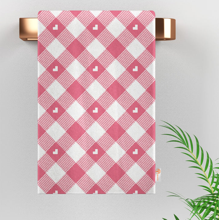 Plaid Kitchen Towel|Geometric Tea Towel|Checkered Dish Cloth|Heart Print Abstract Hand Towel|Tartan Dishcloth|Gift For Her|Cleaning Cloth