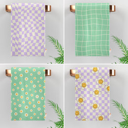Checkered Dish Cloth|Floral Dishcloth|Smiling Daisy Towel|Summer Tea Towel|Eco-Friendly Towel|Cost-Effective Rag|Gift For Her|Cleaning Cloth