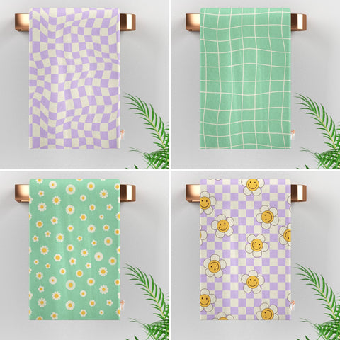 Checkered Dish Cloth|Floral Dishcloth|Smiling Daisy Towel|Summer Tea Towel|Eco-Friendly Towel|Cost-Effective Rag|Gift For Her|Cleaning Cloth