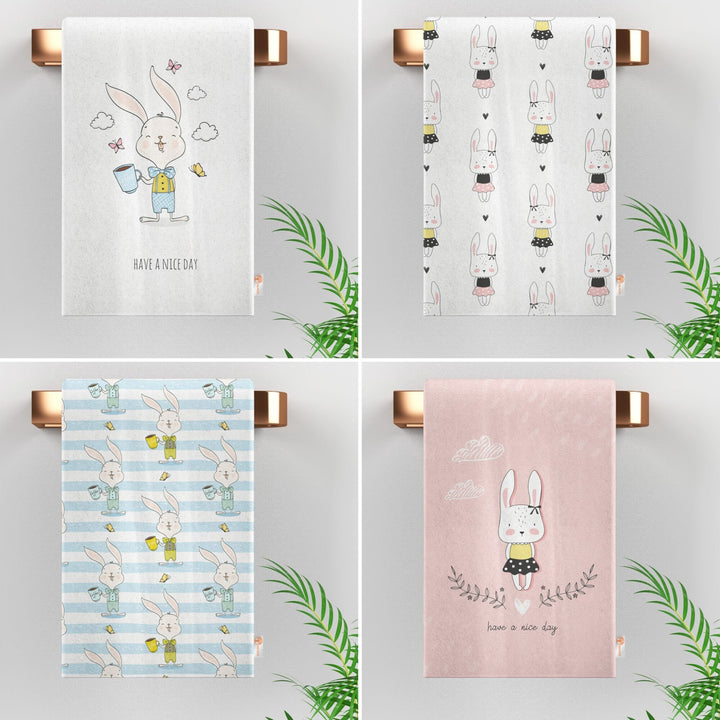Cute Bunny Hand Towel|Rabbit Print Kitchen Towel|Easter Tea Towel|Farmhouse Spring Trend Dish Cloth|Have a Nice Day Towel|Cost-Effective Rag