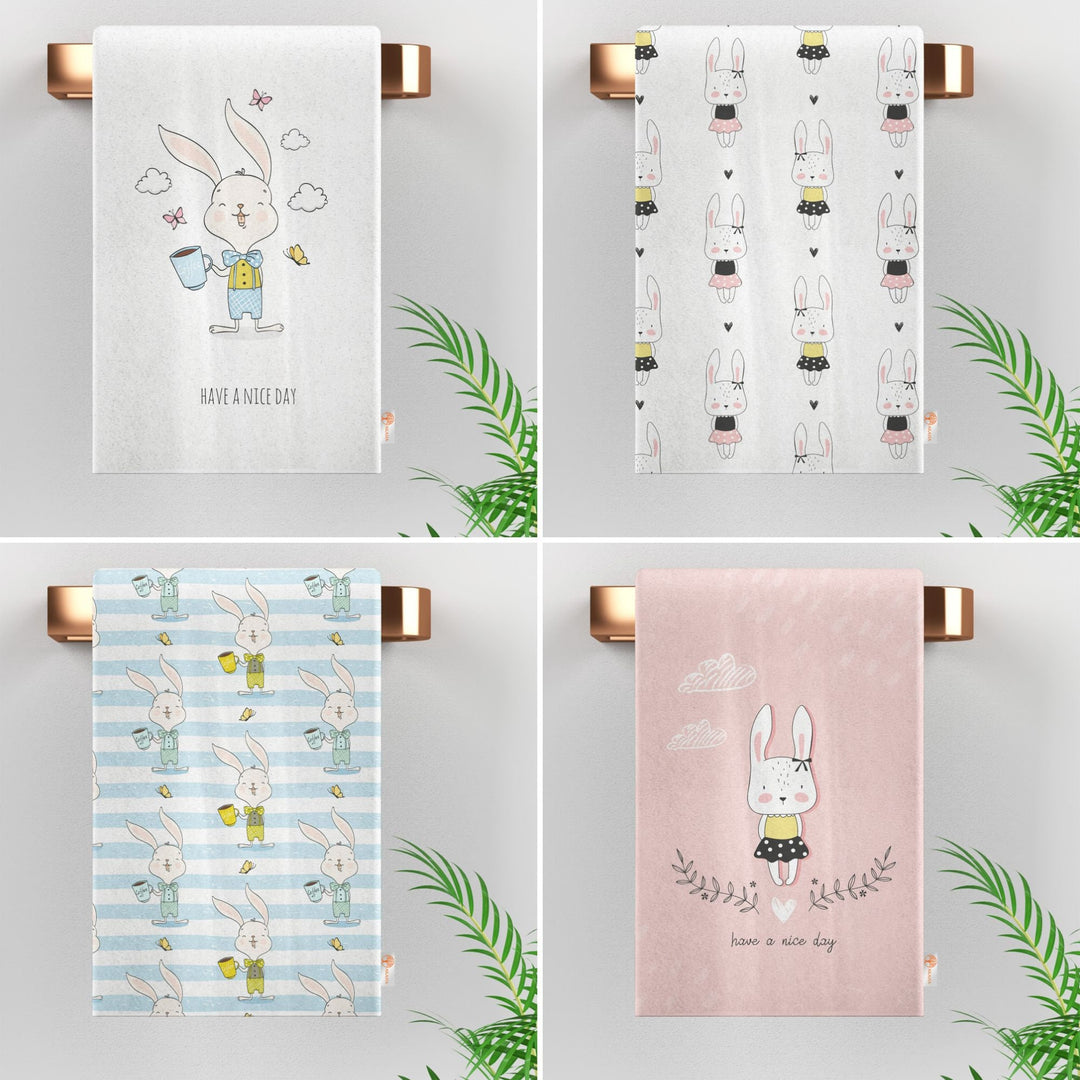 Cute Bunny Hand Towel|Rabbit Print Kitchen Towel|Easter Tea Towel|Farmhouse Spring Trend Dish Cloth|Have a Nice Day Towel|Cost-Effective Rag