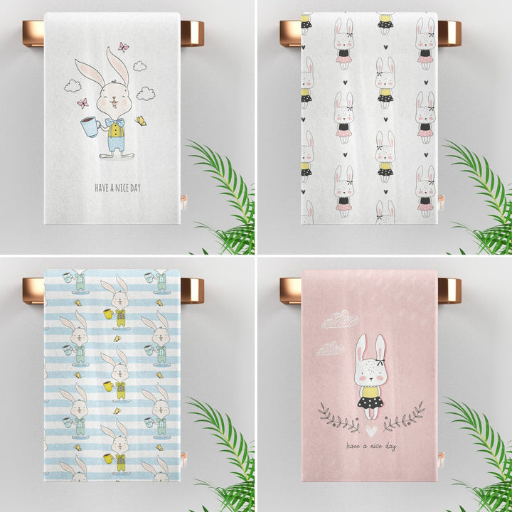 Cute Bunny Hand Towel|Rabbit Print Kitchen Towel|Easter Tea Towel|Farmhouse Spring Trend Dish Cloth|Have a Nice Day Towel|Cost-Effective Rag
