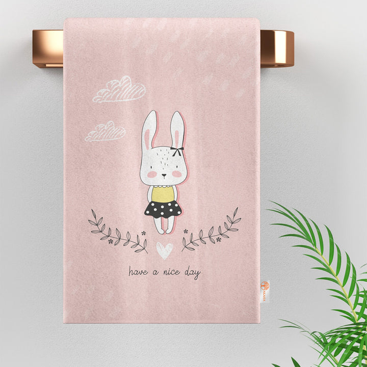 Cute Bunny Hand Towel|Rabbit Print Kitchen Towel|Easter Tea Towel|Farmhouse Spring Trend Dish Cloth|Have a Nice Day Towel|Cost-Effective Rag