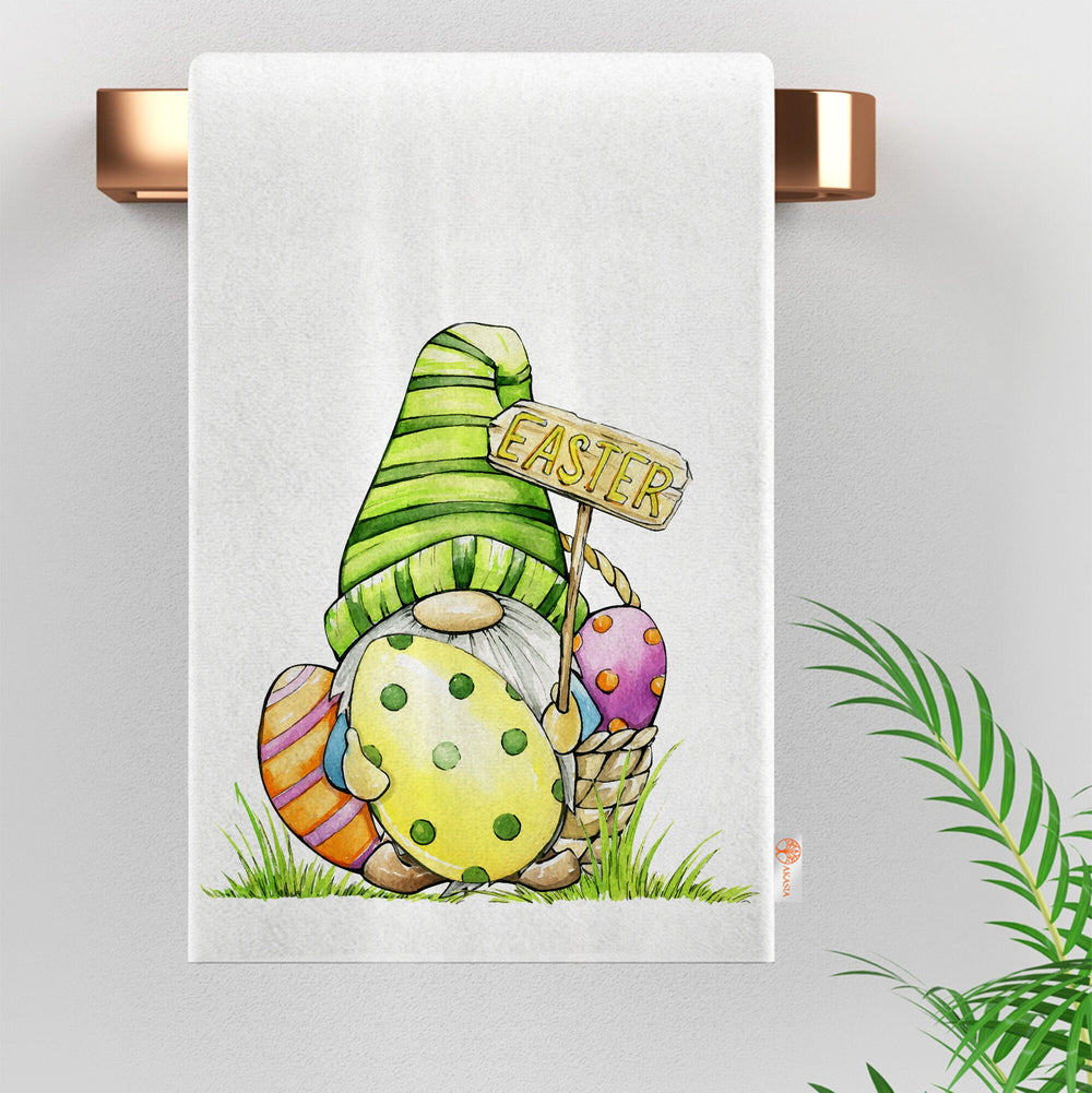 Easter Hand Towel|Gnome Print Kitchen Towel|Bunny Tea Towel|Egg Print Dishcloth|Farmhouse Dish Cloth|Eco-Friendly Towel|Cost-Effective Rag