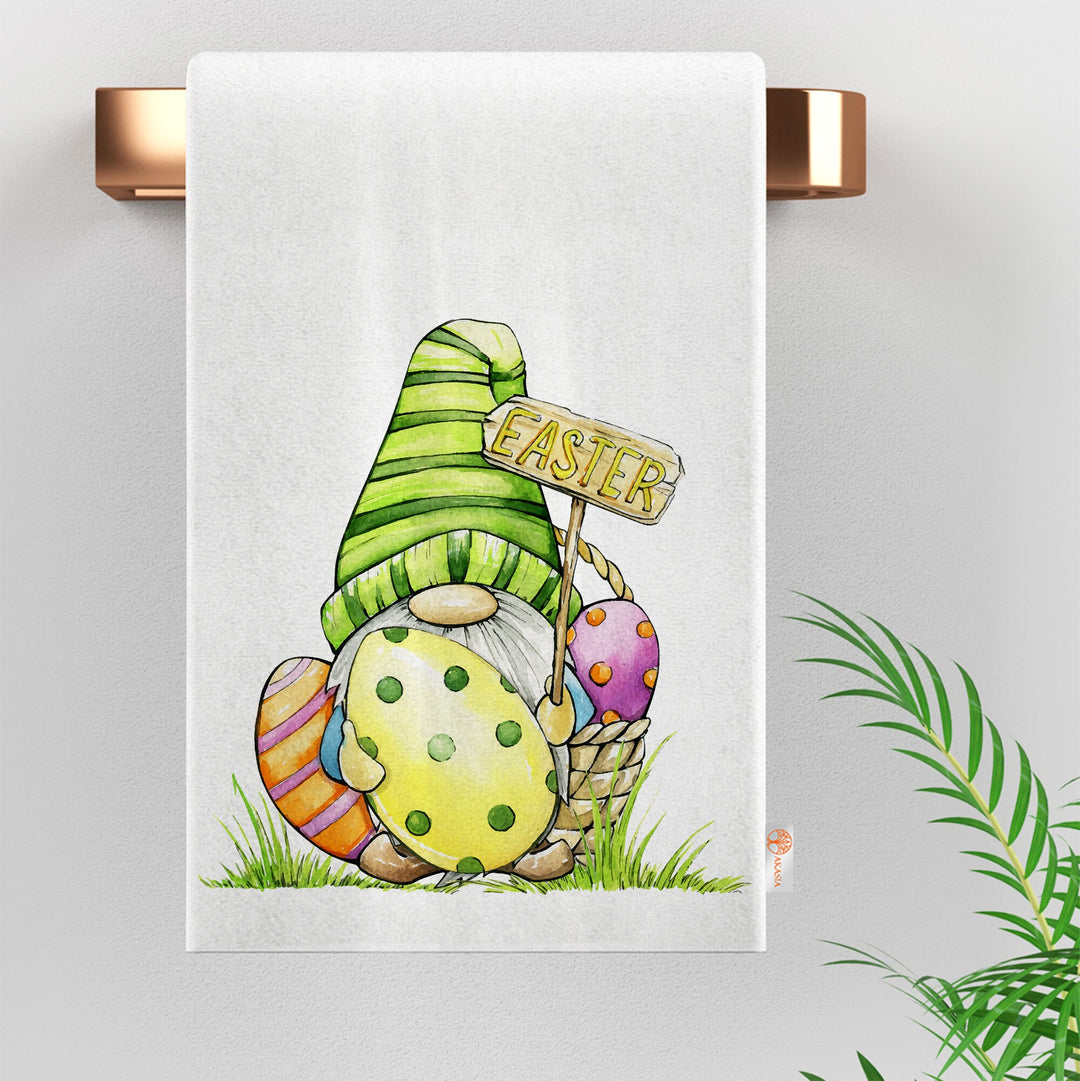 Easter Hand Towel|Gnome Print Kitchen Towel|Bunny Tea Towel|Egg Print Dishcloth|Farmhouse Dish Cloth|Eco-Friendly Towel|Cost-Effective Rag