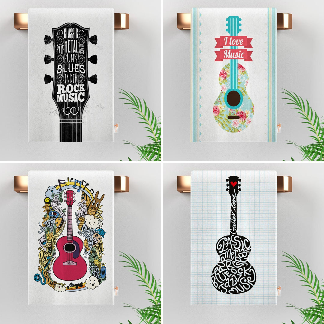Guitar Tea Towel|Music Instruments Print Towel|Guitar Dishcloth|Gift For Artist|I Love Music Dishcloth|Kitchen Hand Towel||Soft Dish Cloth