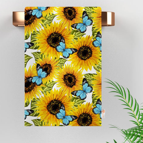 Sunflower Hand Towel|Summer Tea Towel|Floral Dish Cloth|Butterfly Towel|Cost-Effective Rag|Gift For Her|Cleaning Cloth|Flower Print Towel
