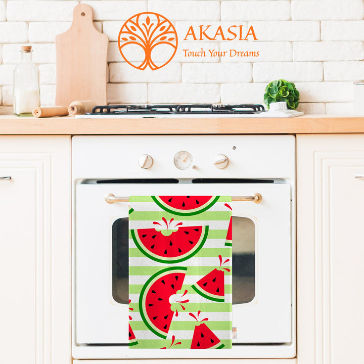Watermelon Tea Towel|Fruit Kitchen Towel|Reusable Dish Towel|Plaid Hand Towel|Summer Trend Dishcloth|Soft Cleaning Cloth|Cost-Effective Rag