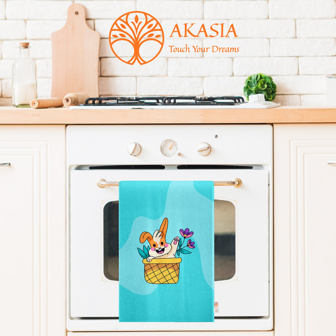 Cute Bunny Tea Towel|Rabbit Print Hand Towel|Easter Reusable Towel|Farmhouse Spring Trend Dish Cloth|Glass Cleaning Towel|Cost-Effective Rag