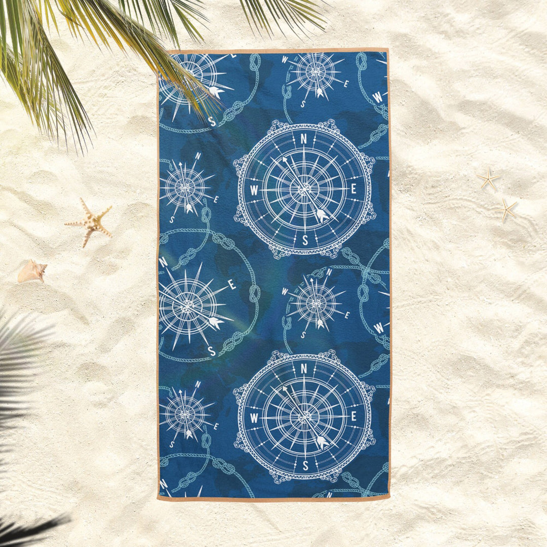 Nautical Beach Towel|Navy Wheel Bath Towel|Coastal Pool Towel|Compass Print Towel|Beach House Lighthouse Soft Bath Towel|Sweet Summer Gift