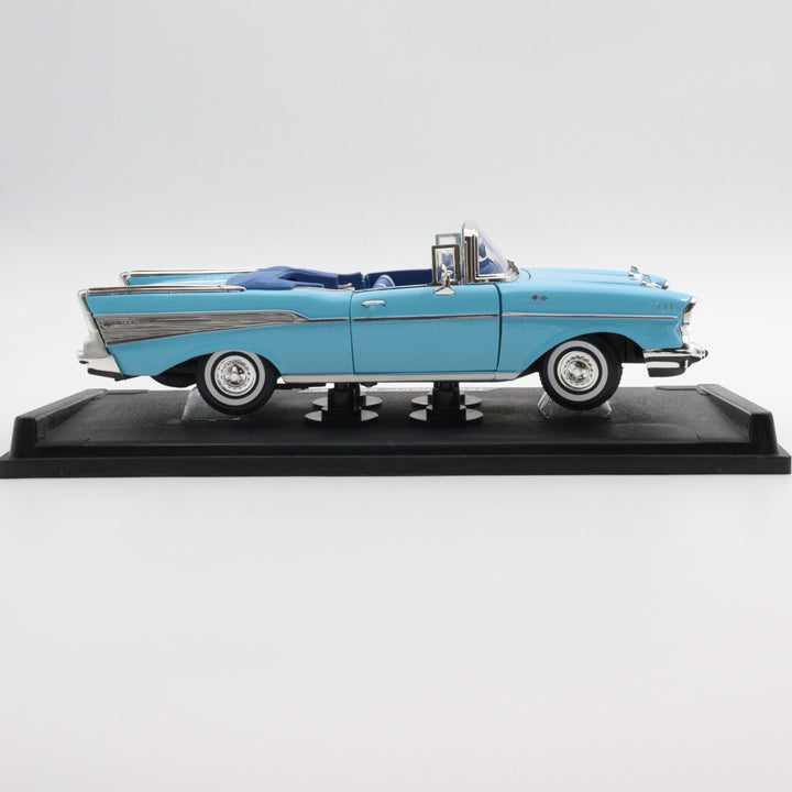 Motormax 1957 Chevy Bel Air|Scale 1/18 Diecast Metal Car Collection|Classic Vintage Model Car|Old Collectible Car|Blue Convertible Car