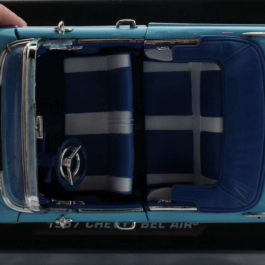 Motormax 1957 Chevy Bel Air|Scale 1/18 Diecast Metal Car Collection|Classic Vintage Model Car|Old Collectible Car|Blue Convertible Car