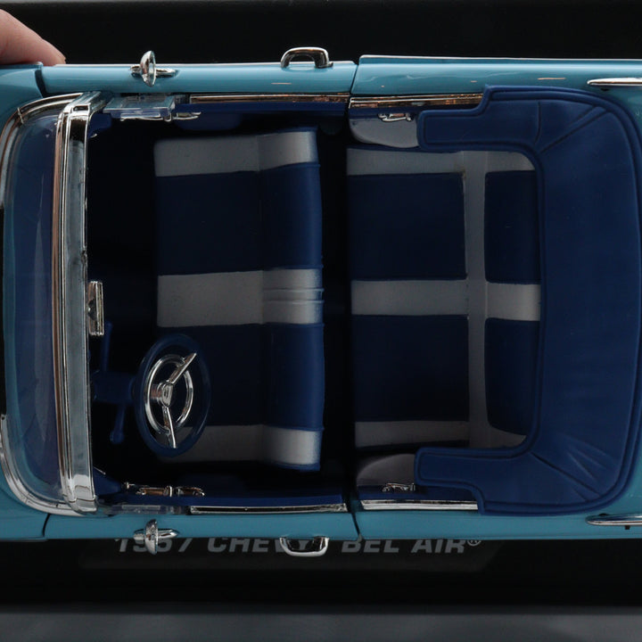 Motormax 1957 Chevy Bel Air|Scale 1/18 Diecast Metal Car Collection|Classic Vintage Model Car|Old Collectible Car|Blue Convertible Car
