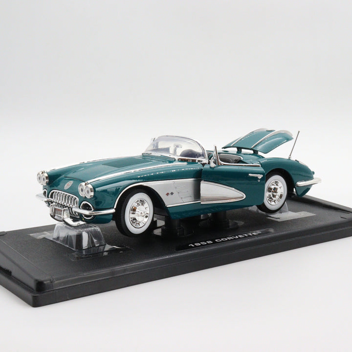 Motormax 1958 Corvette|Scale 1/18 Diecast Metal Car Collection|Classic Vintage Model Car|Nostalgic Car|Green Convertible Car for Collector