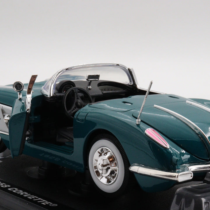 Motormax 1958 Corvette|Scale 1/18 Diecast Metal Car Collection|Classic Vintage Model Car|Nostalgic Car|Green Convertible Car for Collector