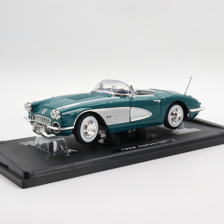 Motormax 1958 Corvette|Scale 1/18 Diecast Metal Car Collection|Classic Vintage Model Car|Nostalgic Car|Green Convertible Car for Collector