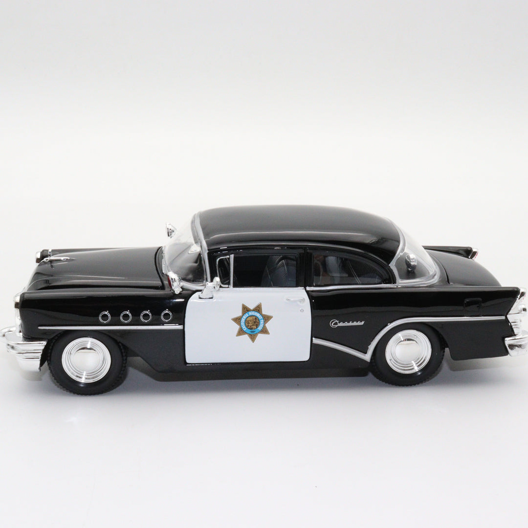 Maisto 1955 Buick Century Diecast Highway Patrol Car|Scale 1/24 Classic Car Collection|Vintage Model Black Metal Car|Old Collectible Car