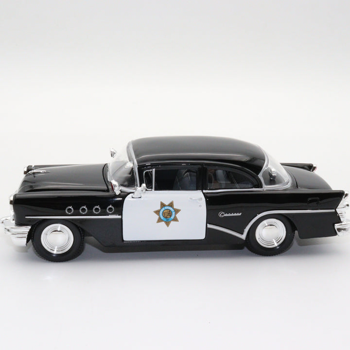 Maisto 1955 Buick Century Diecast Highway Patrol Car|Scale 1/24 Classic Car Collection|Vintage Model Black Metal Car|Old Collectible Car