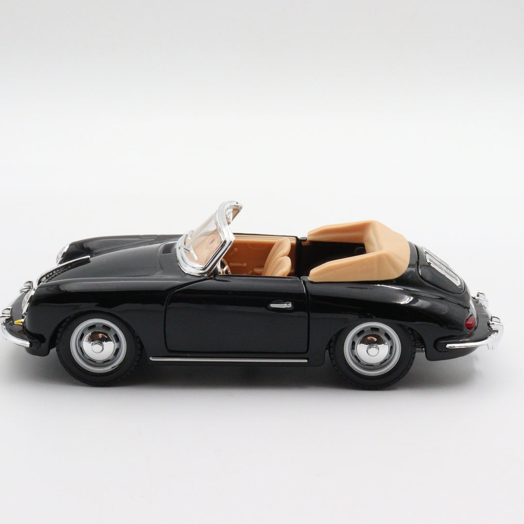 Burago 1961 Porsche 356B Carbiolet Diecast Car|Scale 1/24 Classic Car Collection|Sport Model Convertible Car|Vintage Black Metal Car for Dad