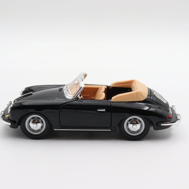 Burago 1961 Porsche 356B Carbiolet Diecast Car|Scale 1/24 Classic Car Collection|Sport Model Convertible Car|Vintage Black Metal Car for Dad