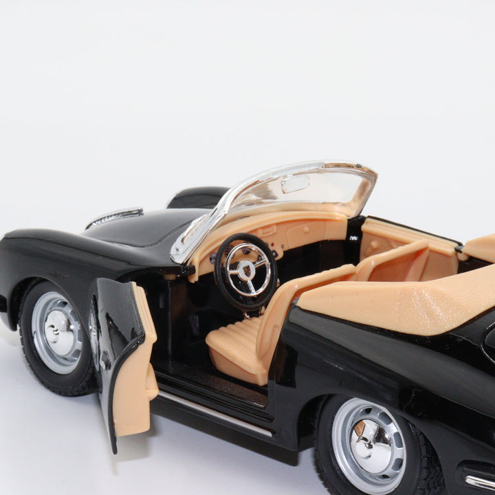 Burago 1961 Porsche 356B Carbiolet Diecast Car|Scale 1/24 Classic Car Collection|Sport Model Convertible Car|Vintage Black Metal Car for Dad