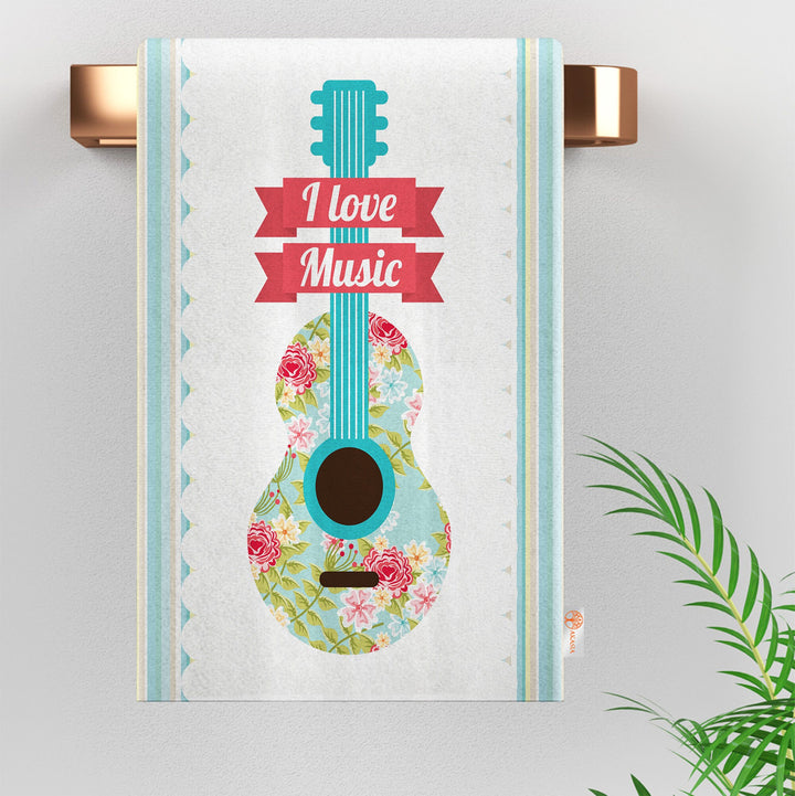 Guitar Tea Towel|Music Instruments Print Towel|Guitar Dishcloth|Gift For Artist|I Love Music Dishcloth|Kitchen Hand Towel||Soft Dish Cloth