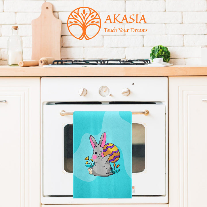 Cute Bunny Tea Towel|Rabbit Print Hand Towel|Easter Reusable Towel|Farmhouse Spring Trend Dish Cloth|Glass Cleaning Towel|Cost-Effective Rag