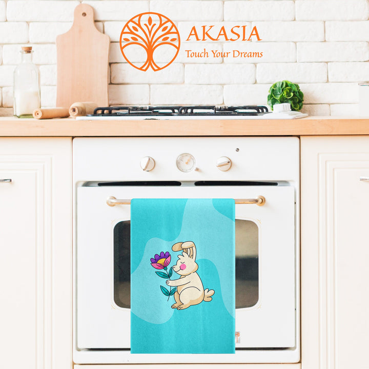 Cute Bunny Tea Towel|Rabbit Print Hand Towel|Easter Reusable Towel|Farmhouse Spring Trend Dish Cloth|Glass Cleaning Towel|Cost-Effective Rag
