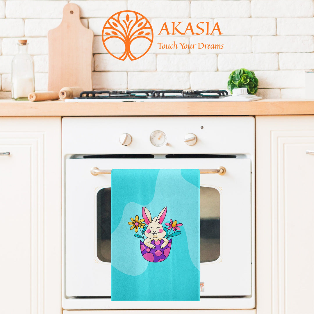 Cute Bunny Tea Towel|Rabbit Print Hand Towel|Easter Reusable Towel|Farmhouse Spring Trend Dish Cloth|Glass Cleaning Towel|Cost-Effective Rag