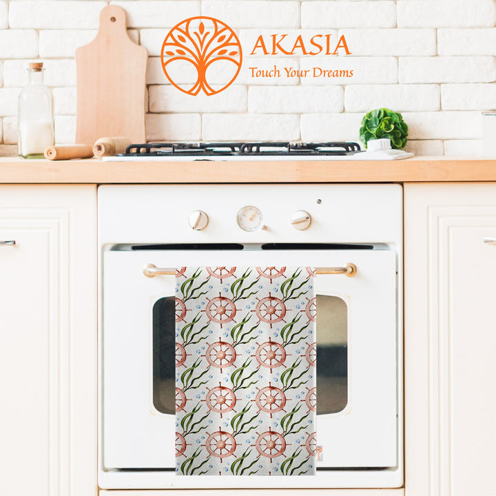Nautical Hand Towel|Coastal Navy Anchor Kitchen Towel|Wheel, Starfish Dishcloth|Soft Dust Remover|Housewarming Beach House All-Purpose Rag