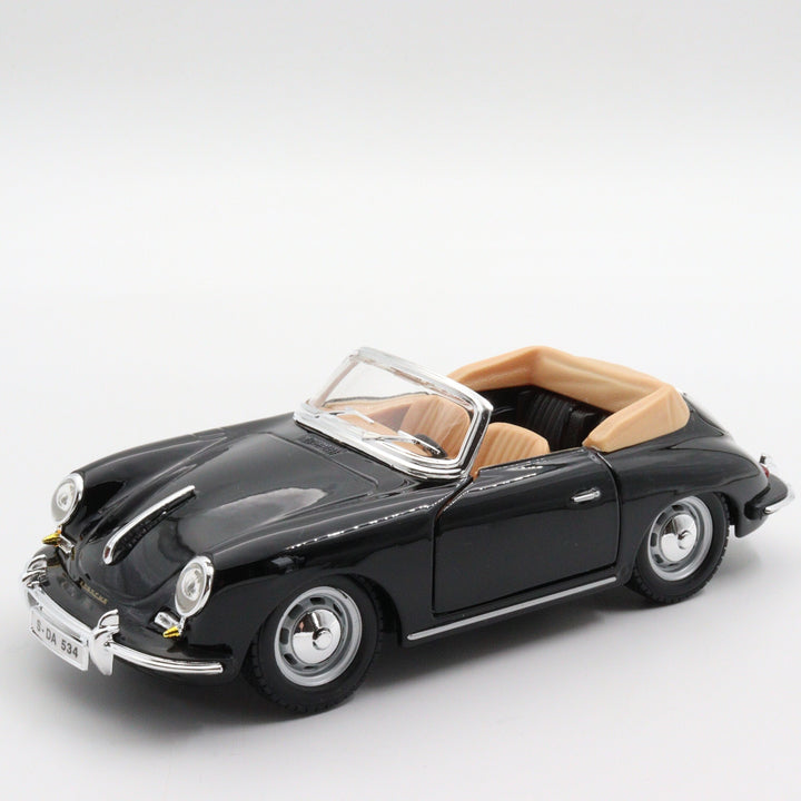 Burago 1961 Porsche 356B Carbiolet Diecast Car|Scale 1/24 Classic Car Collection|Sport Model Convertible Car|Vintage Black Metal Car for Dad