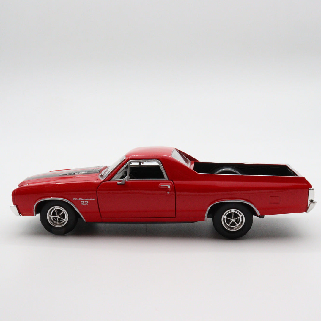Motormax 1970 Chevy El Camino SS 396|Scale 1/24 Red and Black Diecast Car|Vintage Model Car for Collectors|Classic Metal Car Collection