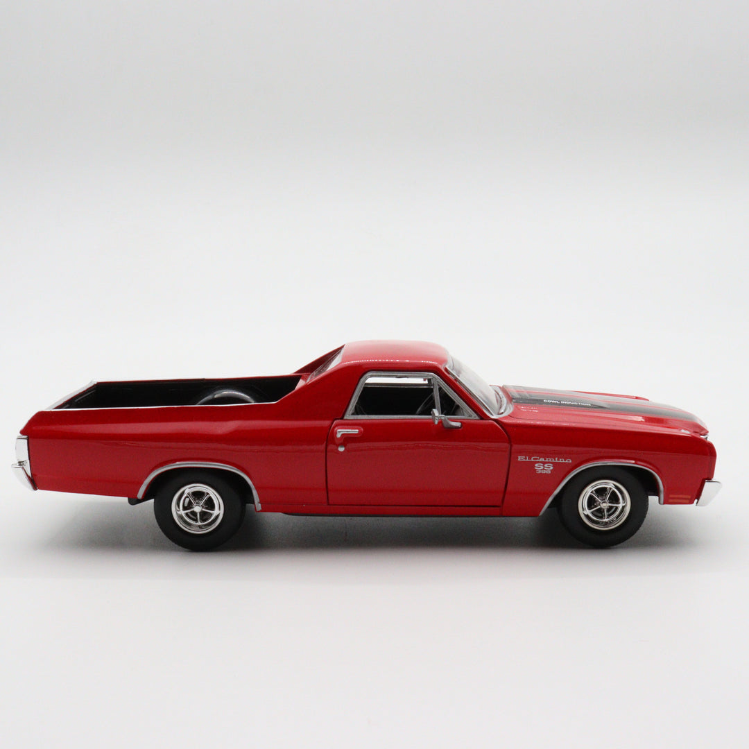 Motormax 1970 Chevy El Camino SS 396|Scale 1/24 Red and Black Diecast Car|Vintage Model Car for Collectors|Classic Metal Car Collection