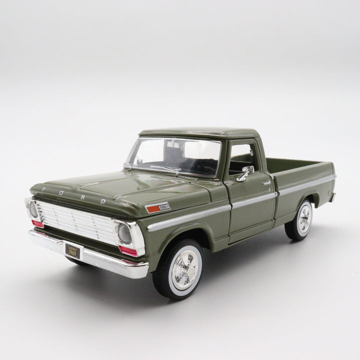 Motormax 1969 Ford F 100|Scale 1/24 Pickup Model Car|Diecast Olive Green Car for Collectors|Classic Old Metal Collection Car|Vintage Gift