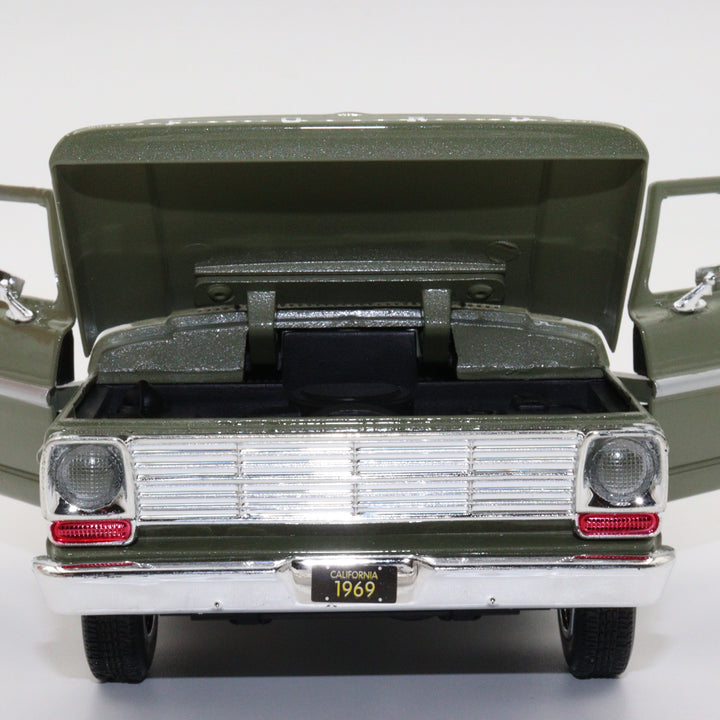 Motormax 1969 Ford F 100|Scale 1/24 Pickup Model Car|Diecast Olive Green Car for Collectors|Classic Old Metal Collection Car|Vintage Gift