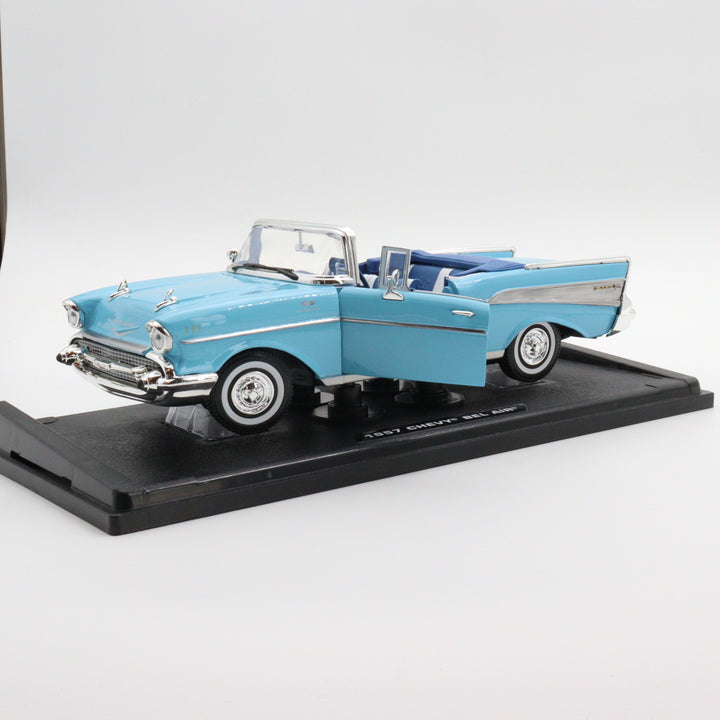 Motormax 1957 Chevy Bel Air|Scale 1/18 Diecast Metal Car Collection|Classic Vintage Model Car|Old Collectible Car|Blue Convertible Car