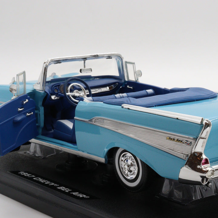 Motormax 1957 Chevy Bel Air|Scale 1/18 Diecast Metal Car Collection|Classic Vintage Model Car|Old Collectible Car|Blue Convertible Car