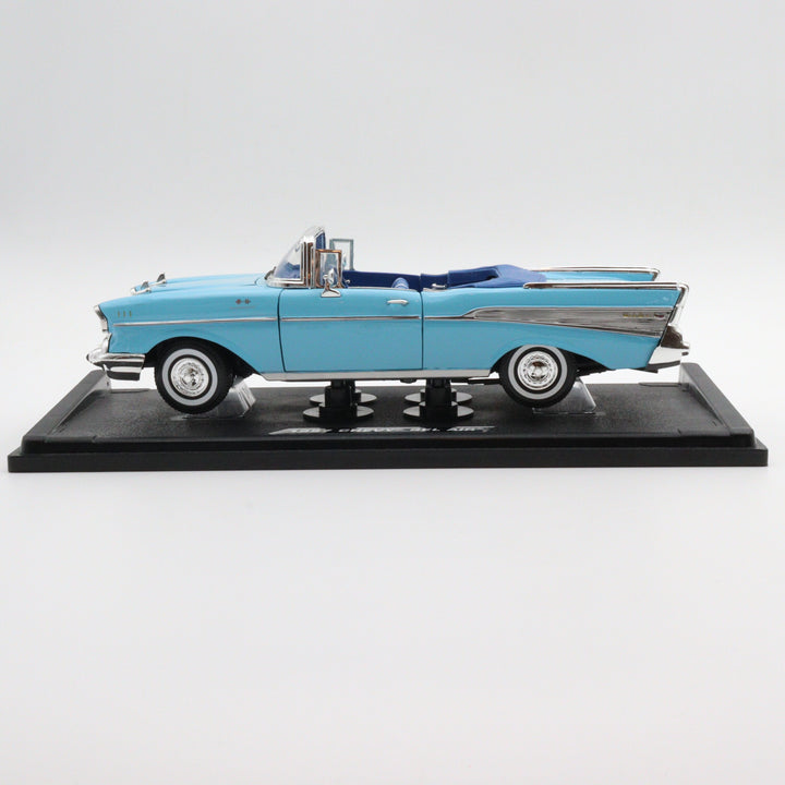 Motormax 1957 Chevy Bel Air|Scale 1/18 Diecast Metal Car Collection|Classic Vintage Model Car|Old Collectible Car|Blue Convertible Car