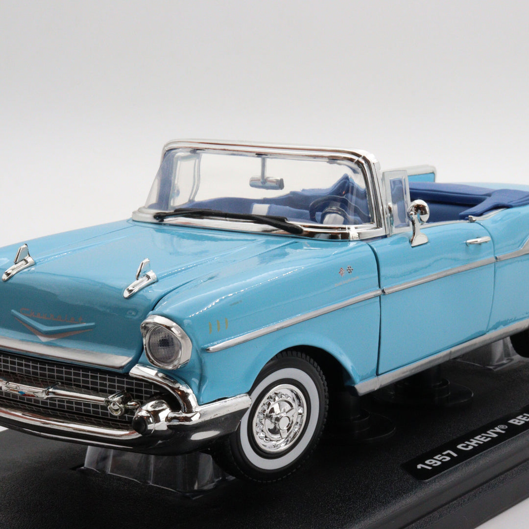 Motormax 1957 Chevy Bel Air|Scale 1/18 Diecast Metal Car Collection|Classic Vintage Model Car|Old Collectible Car|Blue Convertible Car