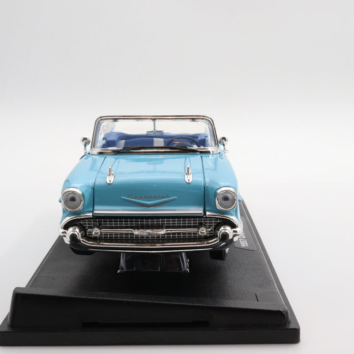 Motormax 1957 Chevy Bel Air|Scale 1/18 Diecast Metal Car Collection|Classic Vintage Model Car|Old Collectible Car|Blue Convertible Car