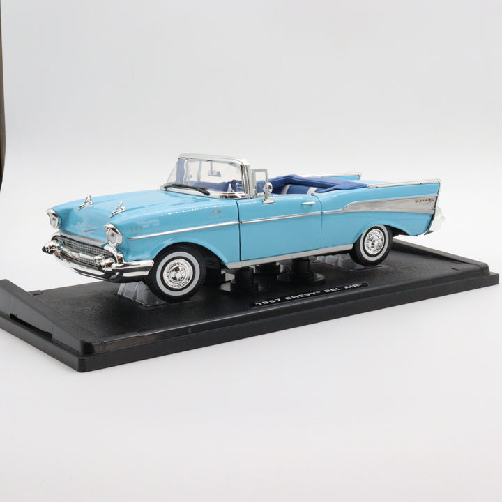 Motormax 1957 Chevy Bel Air|Scale 1/18 Diecast Metal Car Collection|Classic Vintage Model Car|Old Collectible Car|Blue Convertible Car