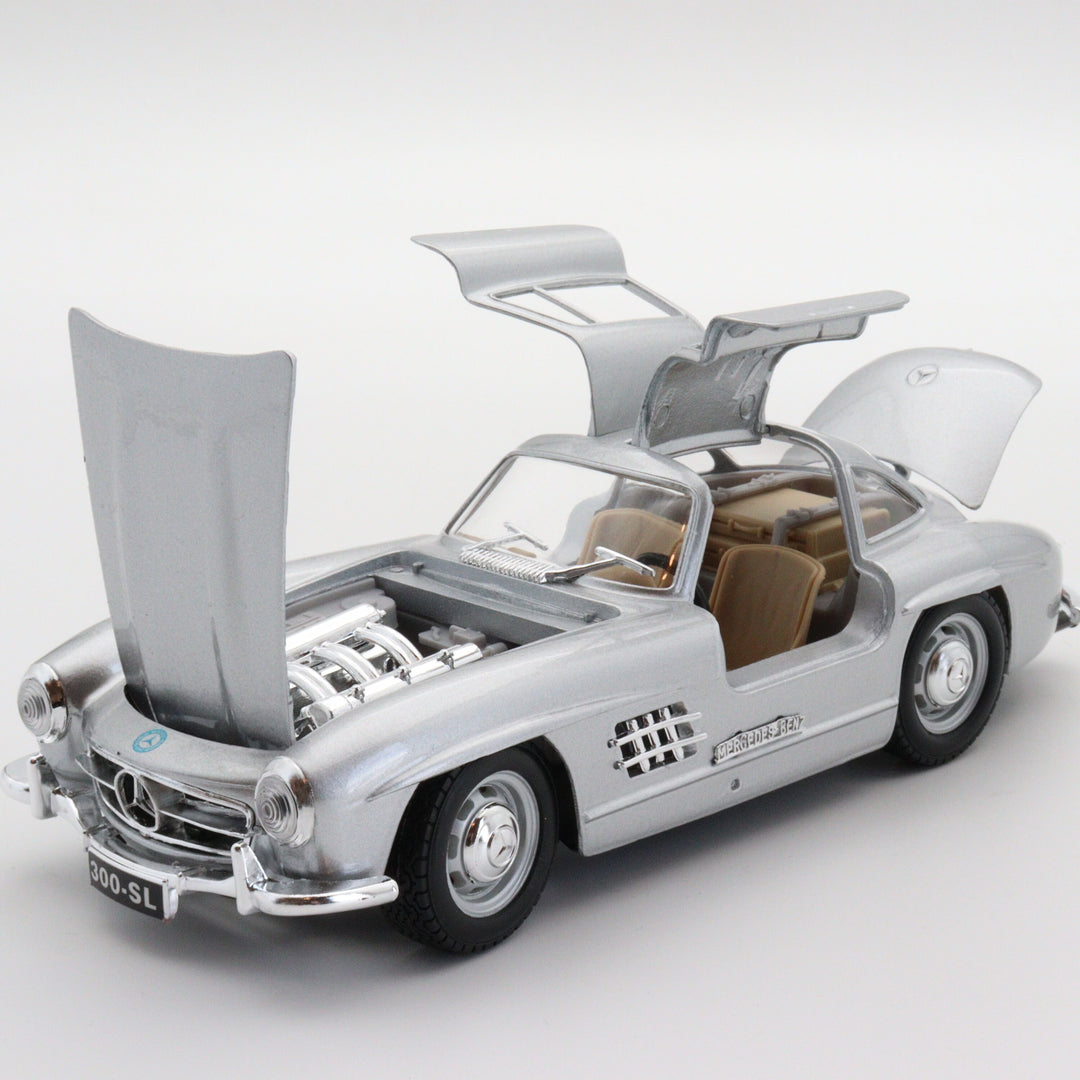 Burago 1954 Mercedes Benz 300 SL|Scale 1/24 Vintage Diecast Car|Classic Gray Convertible Car|Old Model Car for Collectors|Gift for Father