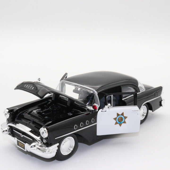Maisto 1955 Buick Century Diecast Highway Patrol Car|Scale 1/24 Classic Car Collection|Vintage Model Black Metal Car|Old Collectible Car